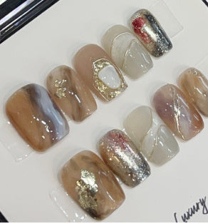 Maillard Color Blooming Handmade Wear Light Luxury Handmade High Quality Nail Tip