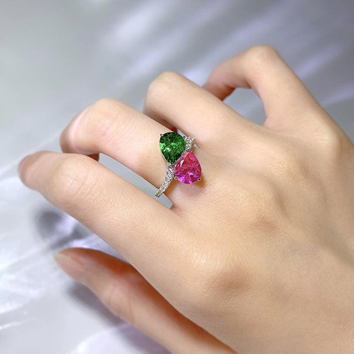 925 Silver Drop Shape High Carbon Diamond 79 Rhinestone Ring - Trendha