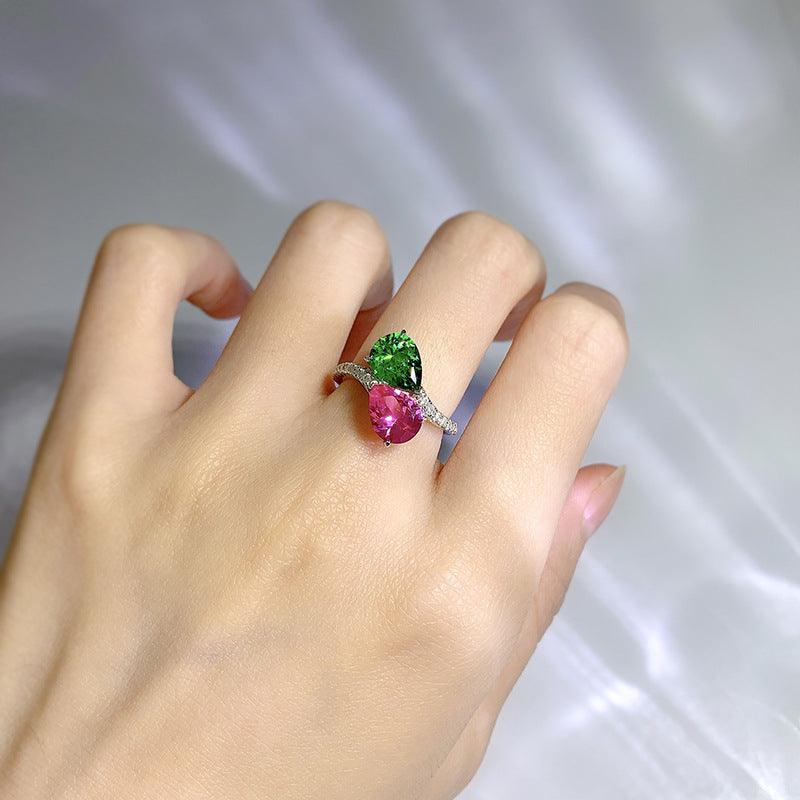 925 Silver Drop Shape High Carbon Diamond 79 Rhinestone Ring - Trendha