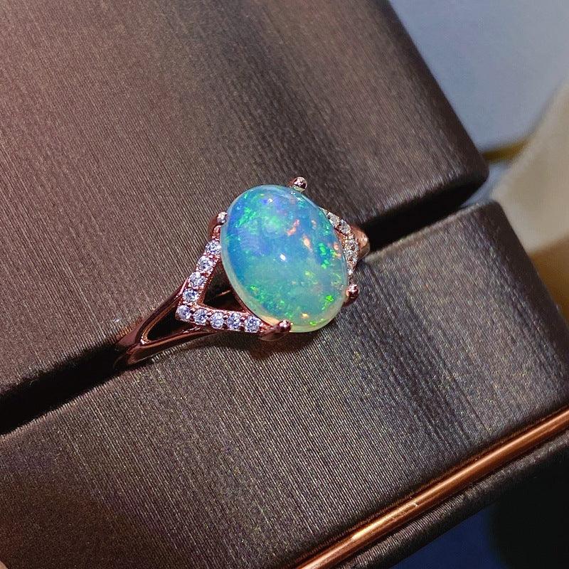 925 Silver Inlaid Natural Australian Opal Ring - Trendha