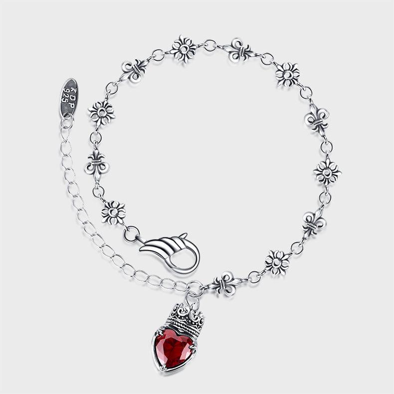 925 Sterling Silver Heavy Industry Crown Love Bracelet Retro Simple - Trendha