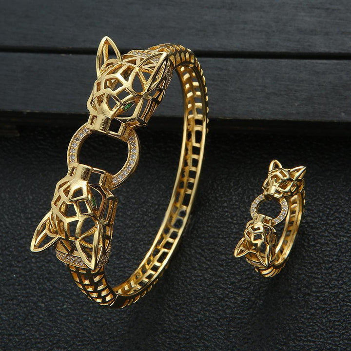 Animal Head Bite Ring Inset Zircon Bracelet Animal Ring - Trendha