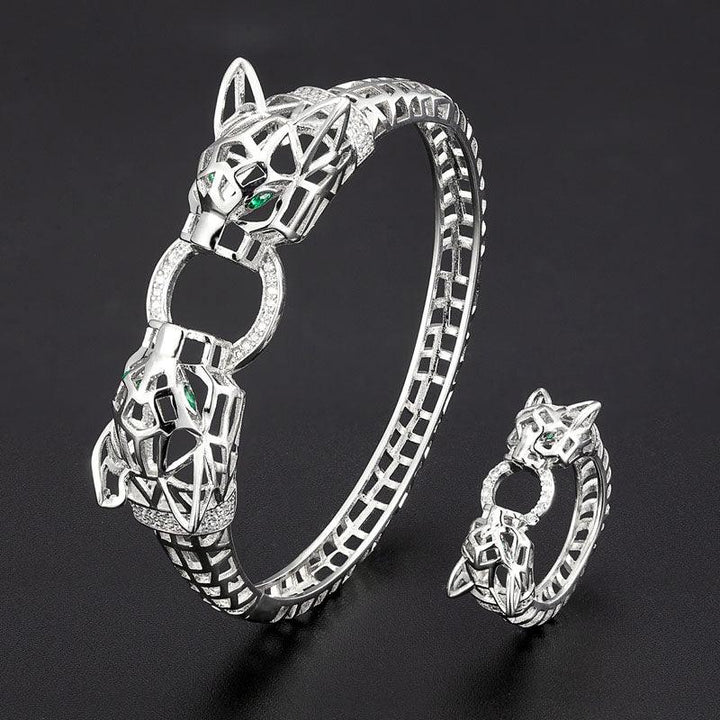 Animal Head Bite Ring Inset Zircon Bracelet Animal Ring - Trendha