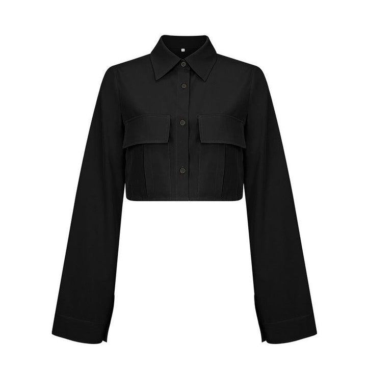 Autumn New Fashion Solid Pocket Short Shirt - Trendha