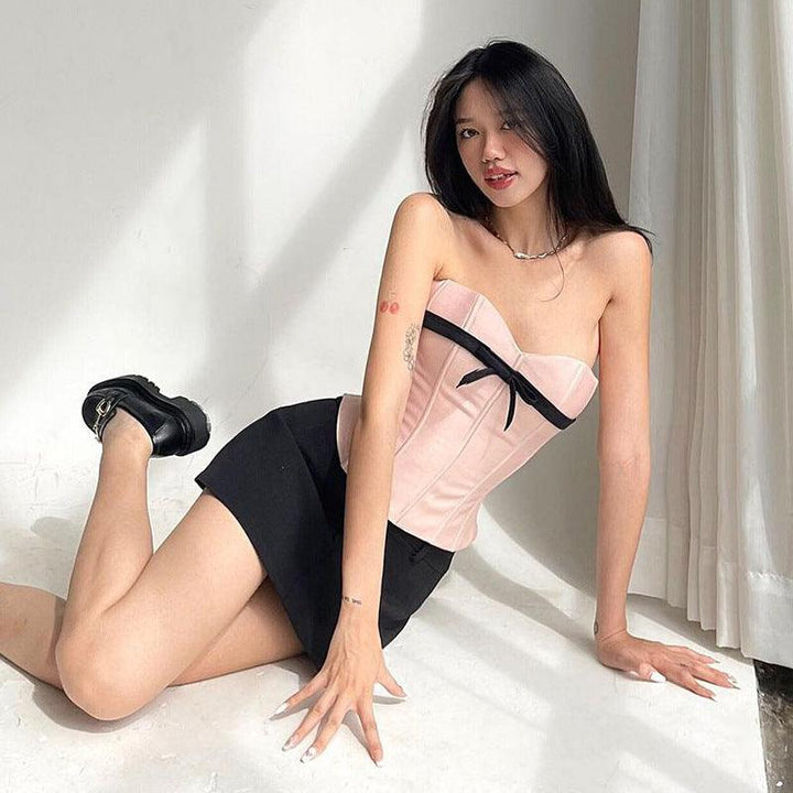 Bow Contrast Color Waist Back Fashion All Match - Trendha