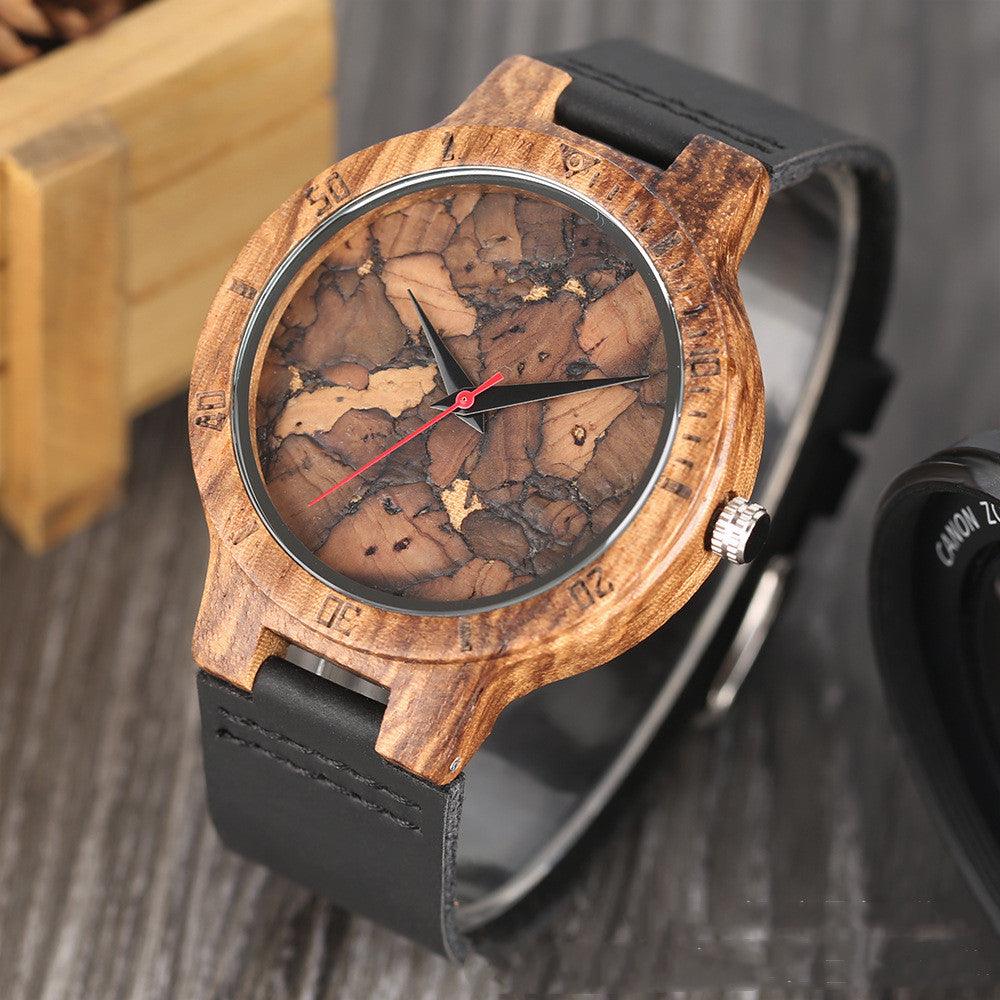 Casual Wooden Men's Watch Broken Leaf Wooden Face - Trendha