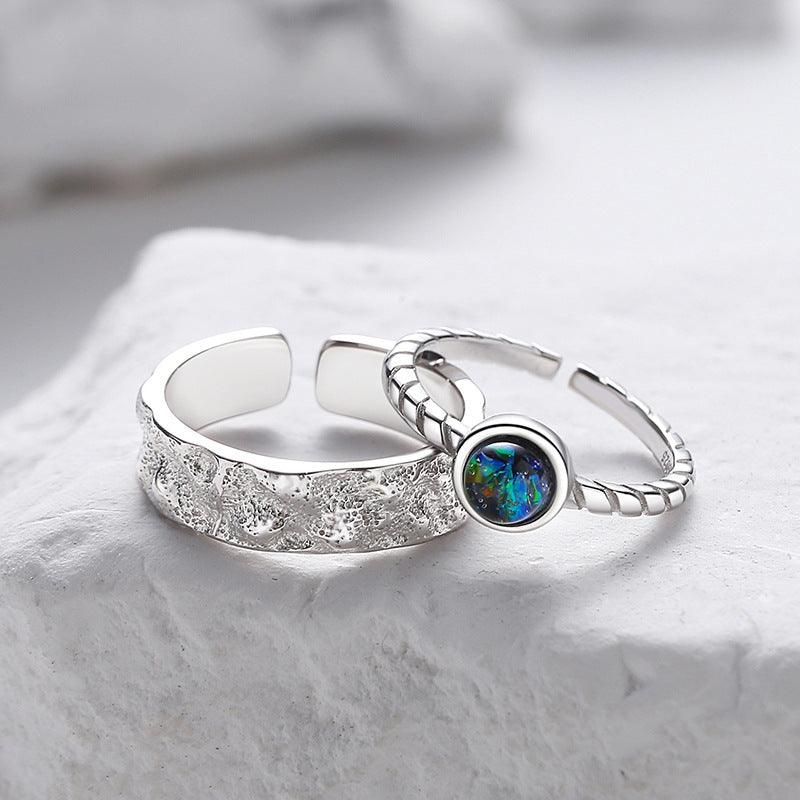 Couple's Sterling Silver Pair Versatile Glass Ring - Trendha