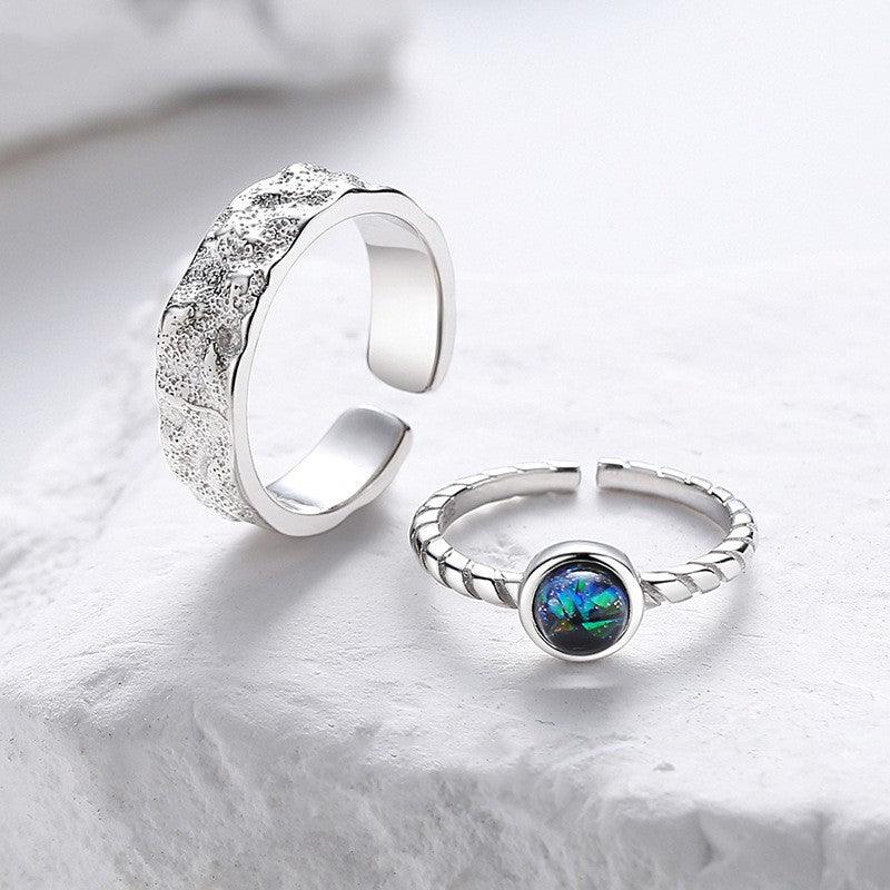 Couple's Sterling Silver Pair Versatile Glass Ring - Trendha