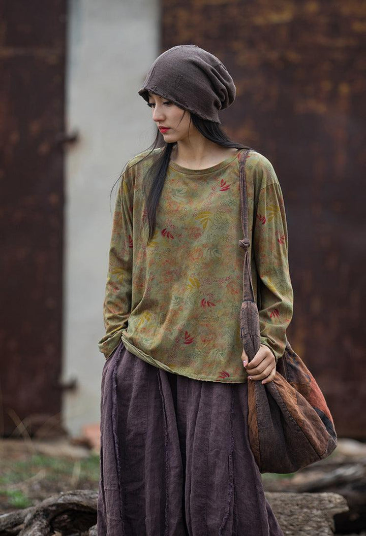 Digital Printing Stone Washed Distressed Cotton And Linen New T-shirt Artistic All-matching - Trendha