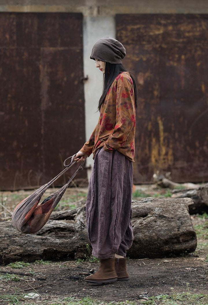 Digital Printing Stone Washed Distressed Cotton And Linen New T-shirt Artistic All-matching - Trendha