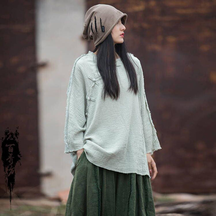 Double-layer Cotton Stone Washed Brushed Artistic All-match T-shirt - Trendha