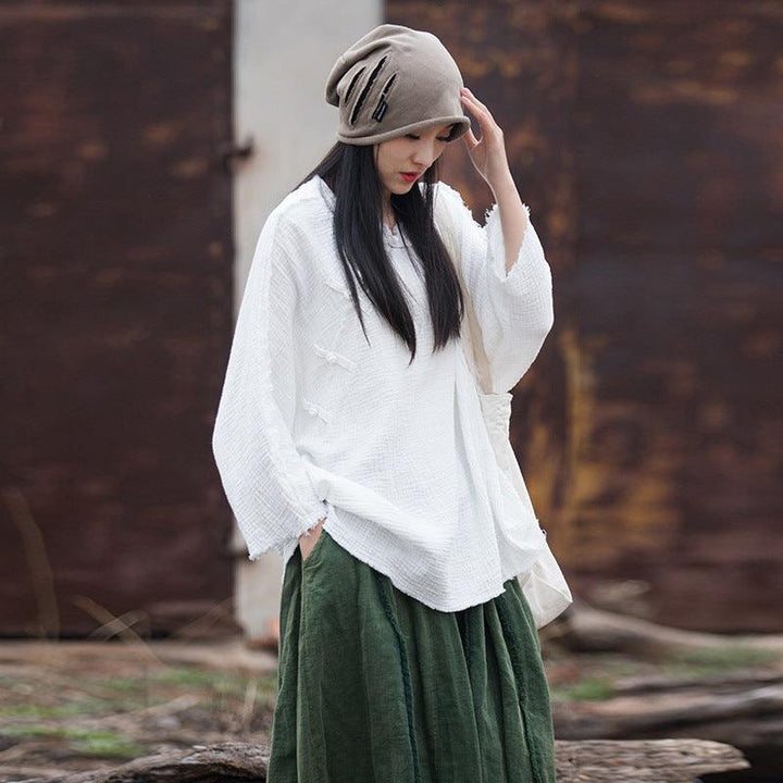 Double-layer Cotton Stone Washed Brushed Artistic All-match T-shirt - Trendha