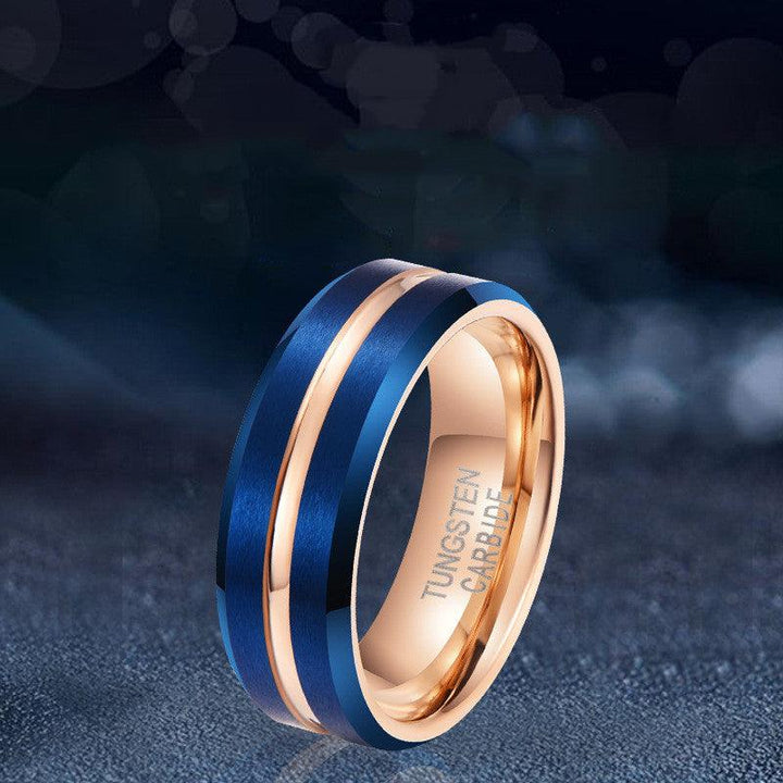Electroplated Blue Gold Men's Tungsten Steel Ring - Trendha