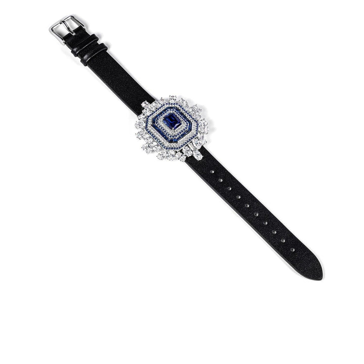 Elegant Sapphire And Diamond Watch With Necklace - Trendha