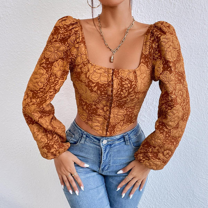 Embroidered Small Tank Top With Long Sleeved Buttons - Trendha