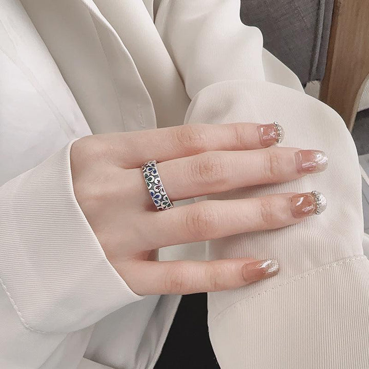 Epoxy Colored Glaze Flowers Print Ring - Trendha