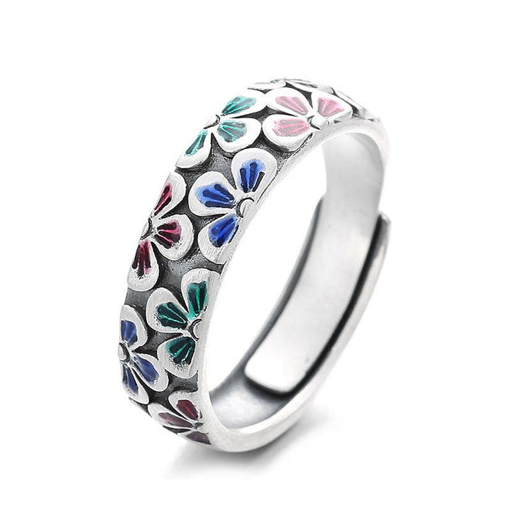 Epoxy Colored Glaze Flowers Print Ring - Trendha