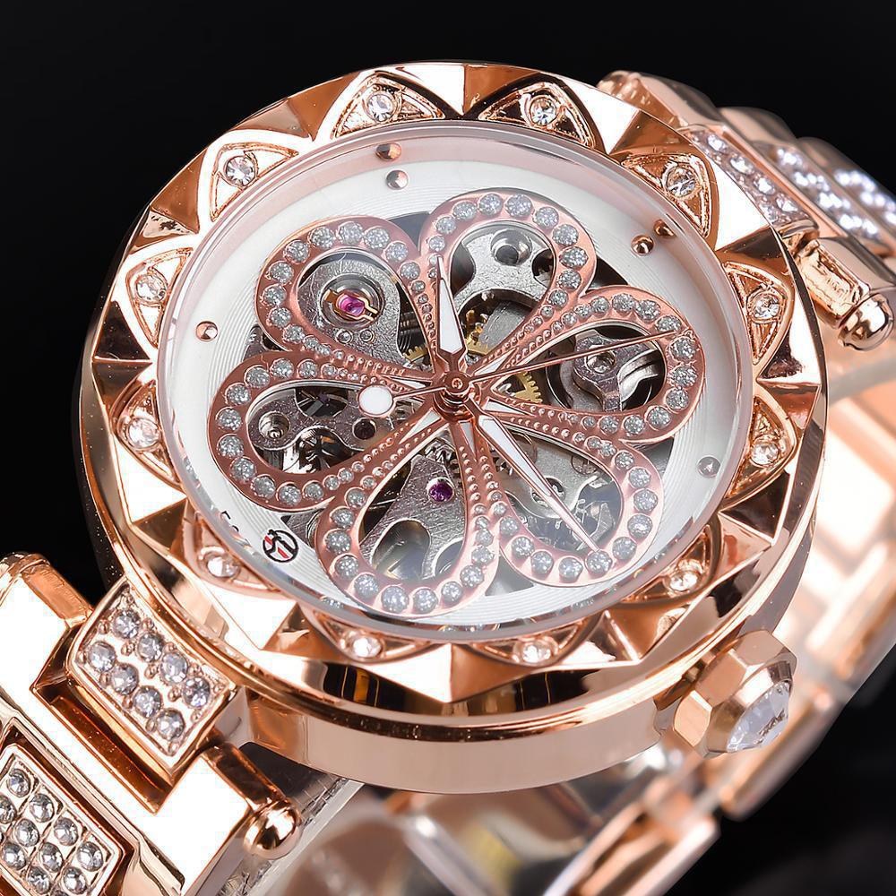 European And American Ladies Fashion Casual Rhinestone Hollow Mechanical Waterproof - Trendha
