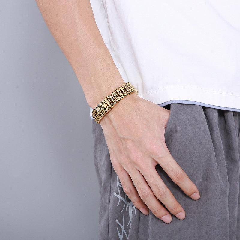 European And American Popular Simplicity Domineering Personalized Hip Hop Flower Men's Titanium Steel Bracelet - Trendha