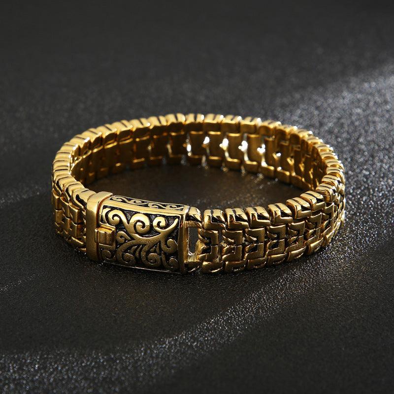 European And American Popular Simplicity Domineering Personalized Hip Hop Flower Men's Titanium Steel Bracelet - Trendha