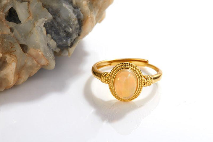 European And American S925 Sterling Silver Ring Inlaid Natural Opal Colored Gemstone Ins High Sense - Trendha