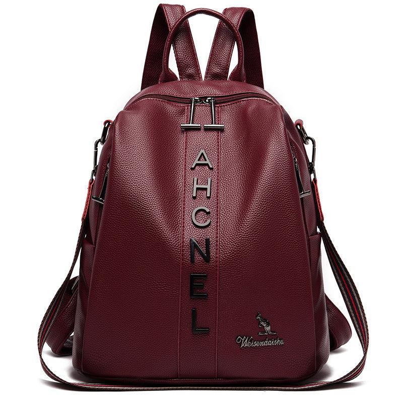 Fashion Backpack Women's Casual Letter Large Capacity Pu Soft Leather Lightweight Travel Bag - Trendha