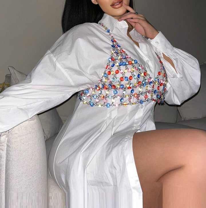 Fashion Color Gem Stitching Vest - Trendha