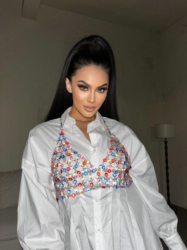 Fashion Color Gem Stitching Vest - Trendha