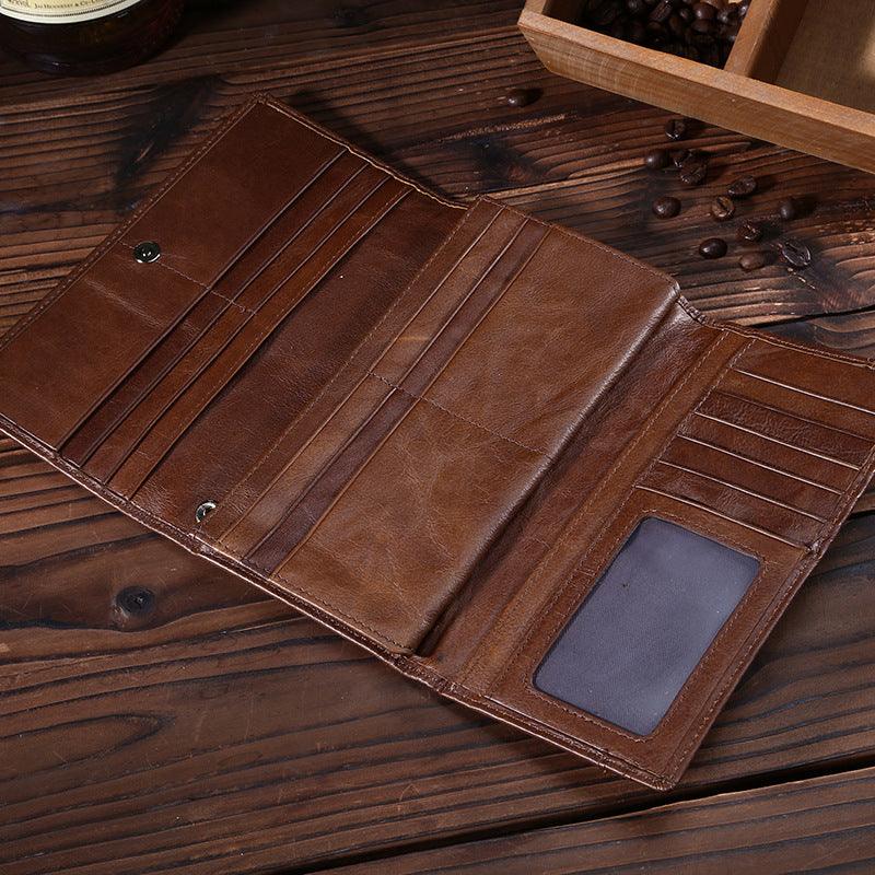 First Layer Leather Wallet Long Vintage Oil Wax - Trendha