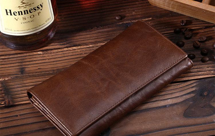 First Layer Leather Wallet Long Vintage Oil Wax - Trendha