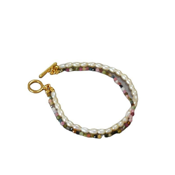 Freshwater Orzo Pearl Colorful Tourmaline Beaded Bracelet - Trendha