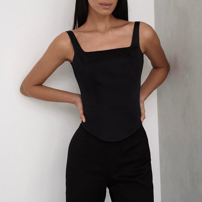 Inner Design White Square-cut Collar Sleeveless Top - Trendha