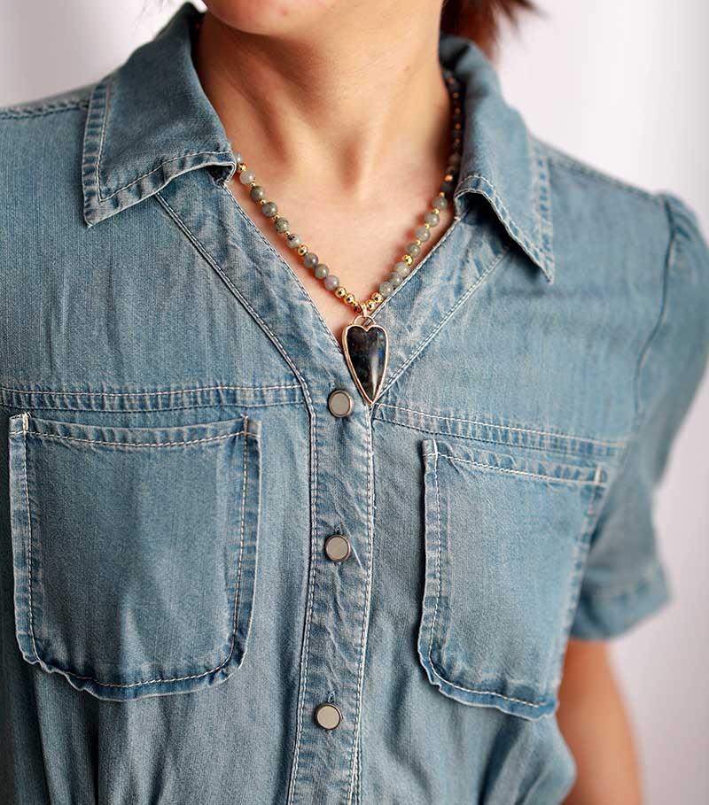 Labradorite Love Pendant Necklace High Quality - Trendha