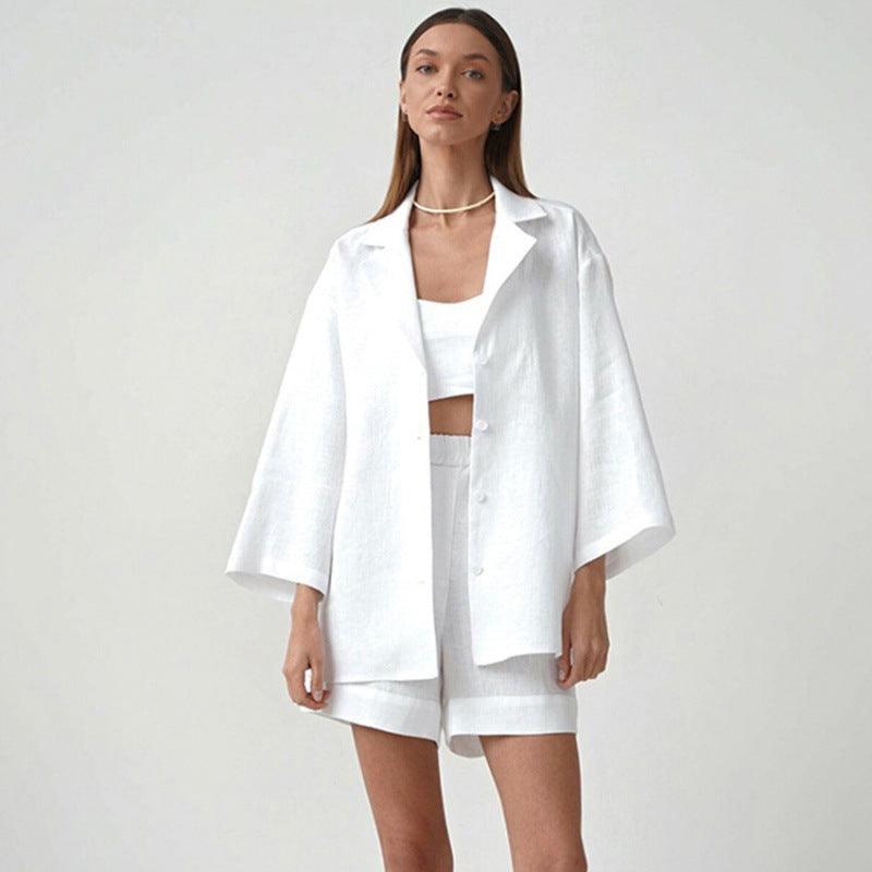 Loose Fitting Single Breasted Shirt High Waisted Straight Leg Pants - Trendha
