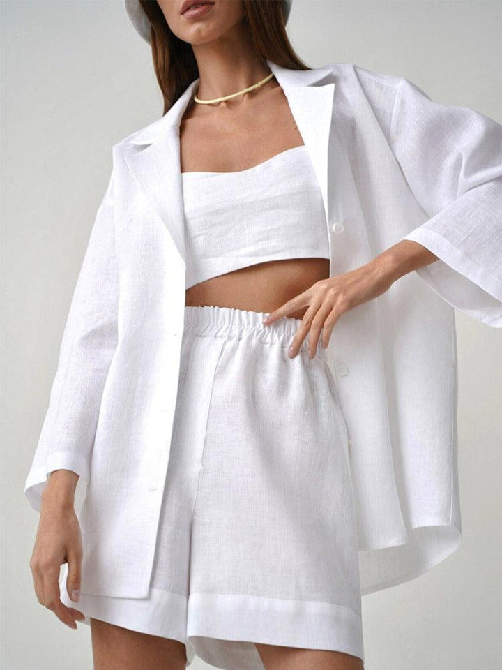 Loose Fitting Single Breasted Shirt High Waisted Straight Leg Pants - Trendha