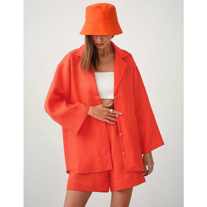Loose Fitting Single Breasted Shirt High Waisted Straight Leg Pants - Trendha