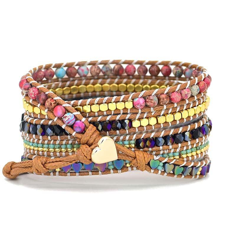 Love Black Gallstone Rice Bead Woven Watch With Bracelet - Trendha