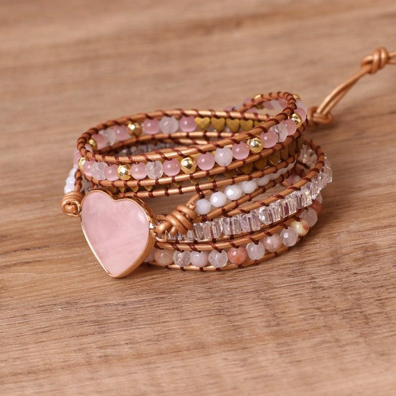 Love Pink Crystal Chip Braided Bracelets Creative Multi-layered Jewelry - Trendha