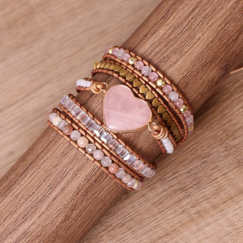 Love Pink Crystal Chip Braided Bracelets Creative Multi-layered Jewelry - Trendha