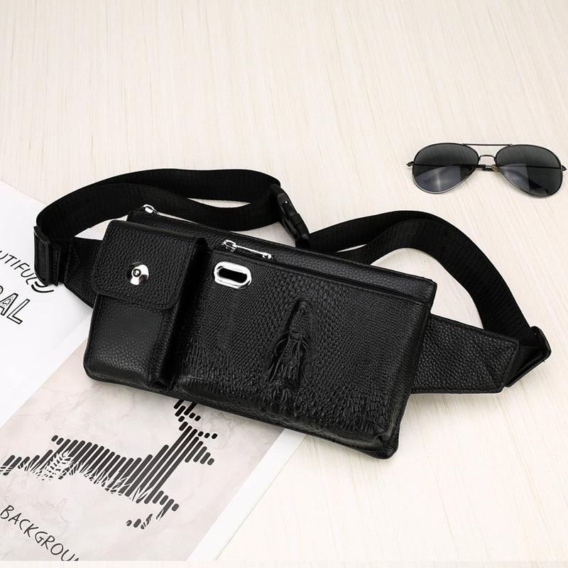 Men's Leather Top Layer Cowhide Running Chest Bag - Trendha