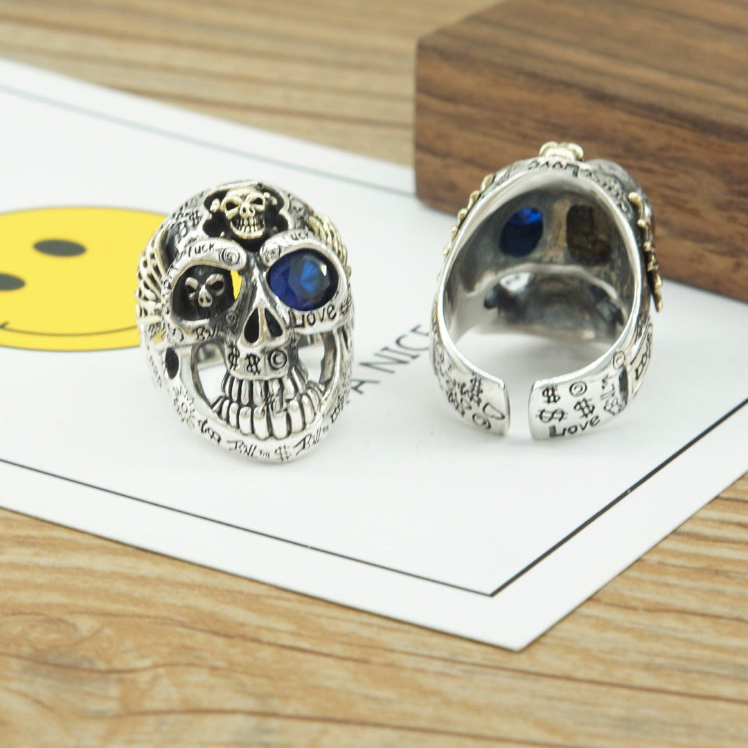 Men's Personality Sterling Silver Graffiti Skull Ring - Trendha