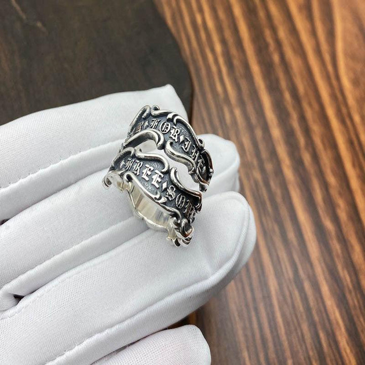 Men's Sterling Silver Personalized Retro Ribbon Ring - Trendha