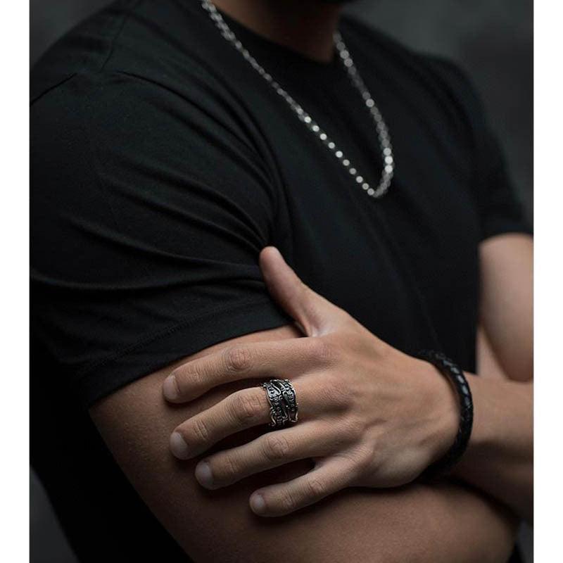 Men's Sterling Silver Personalized Retro Ribbon Ring - Trendha