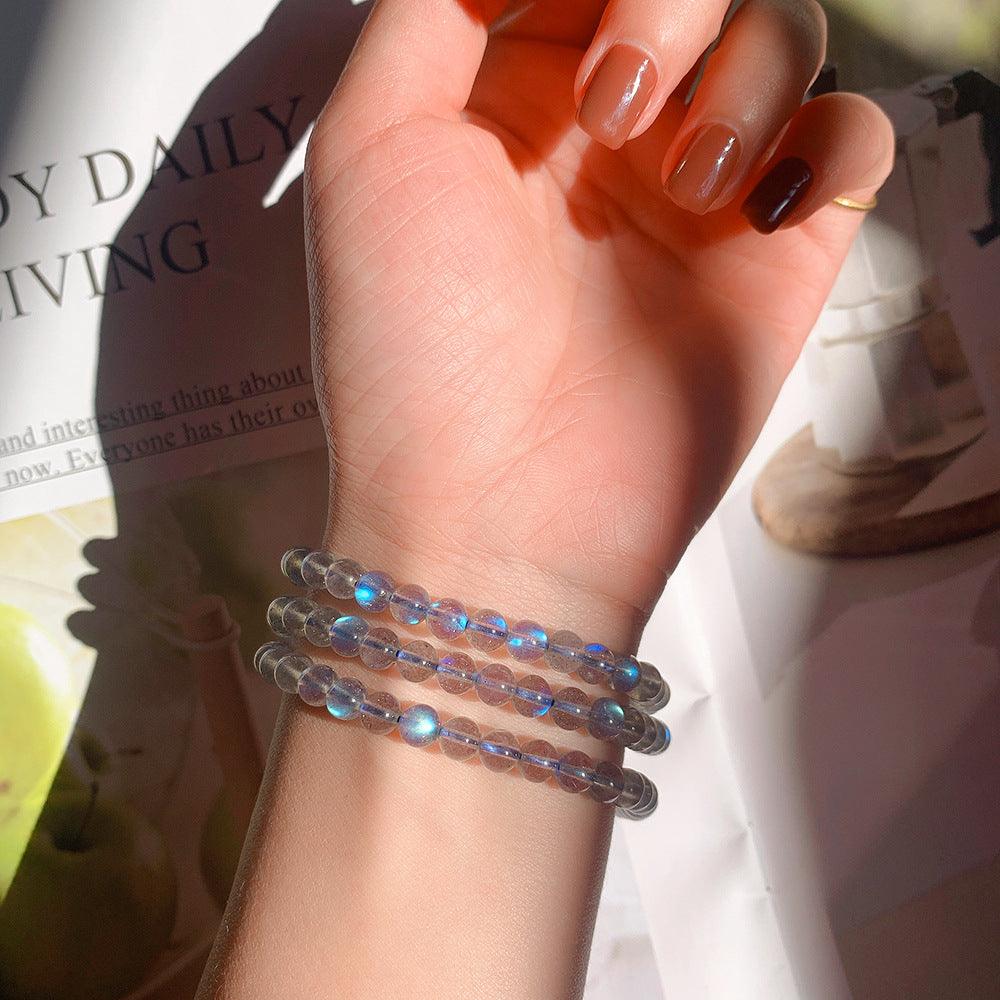 Natural Grey Moonstone Three Circle Bracelet - Trendha