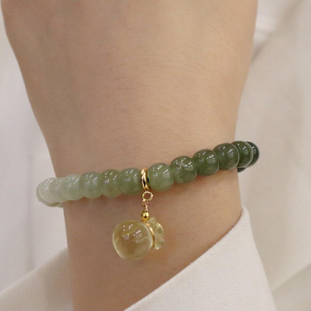 Natural Hotan Qingshui Gradual Change Jade Barrel Bead Bracelet - Trendha