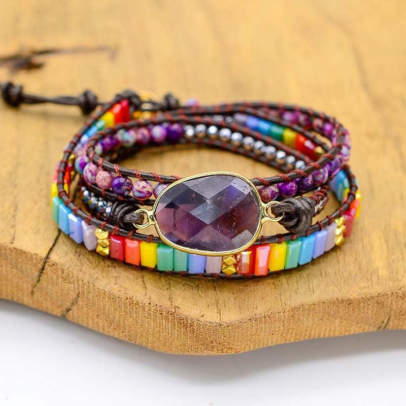 Natural Stone Woven Multi-layer Winding Amethyst Bracelet - Trendha
