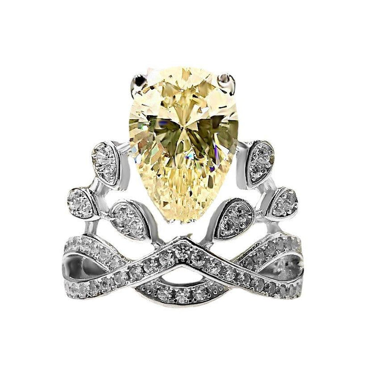 New Pear-shaped Water Drop Personalized Yellow Diamond Crown 8x12mm Ring - Trendha
