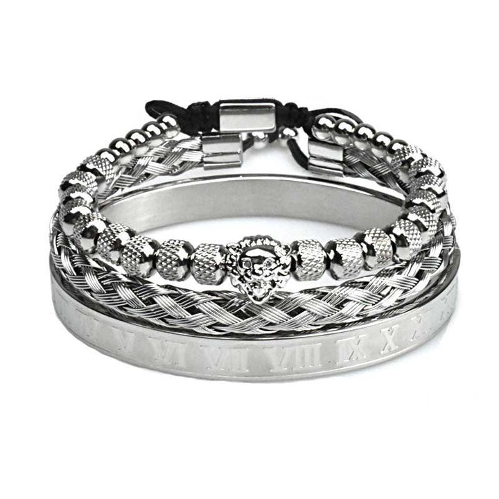 Pineapple Beads Mesh Stainless Steel Lion's Head Braided Bracelet Suit - Trendha