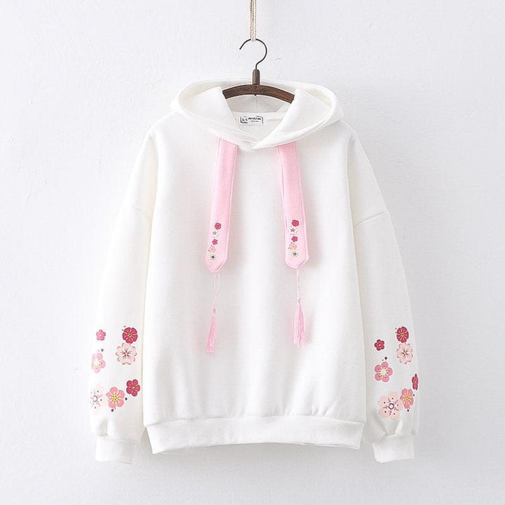 Plum Blossom Printed Hooded Sweatshirt Girl - Trendha