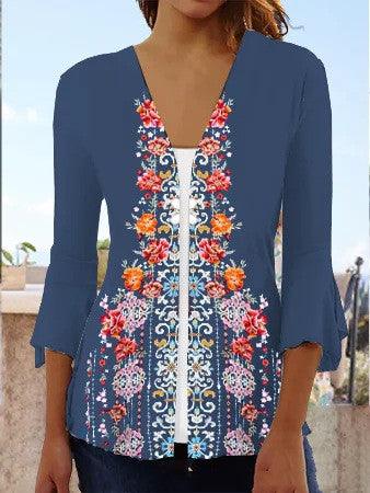 Printed Quarter Sleeved Cardigan Knit - Trendha